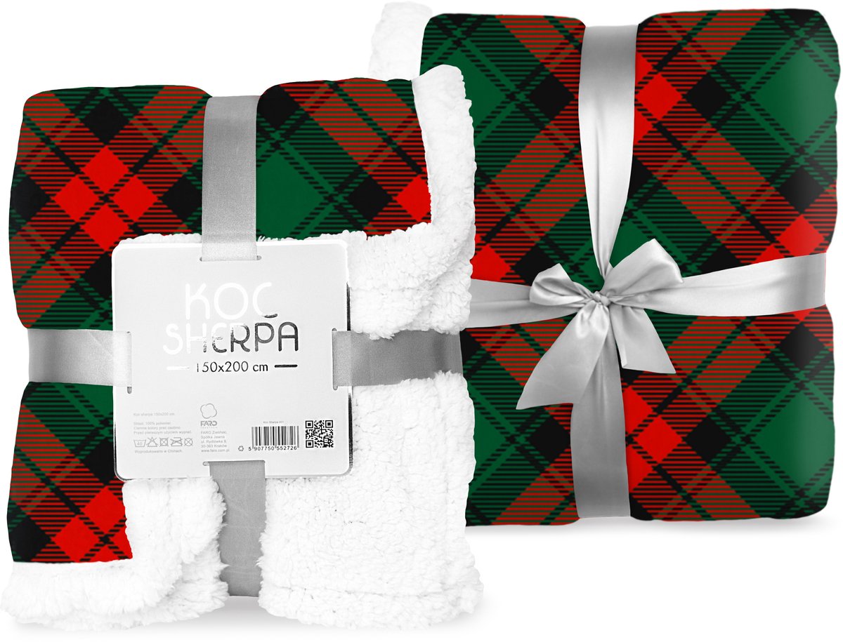 Kerst Fleeceplaid 150x200 Duurzaam Hoogwaardige Deken Velboa voorkant Sherpa achterkant