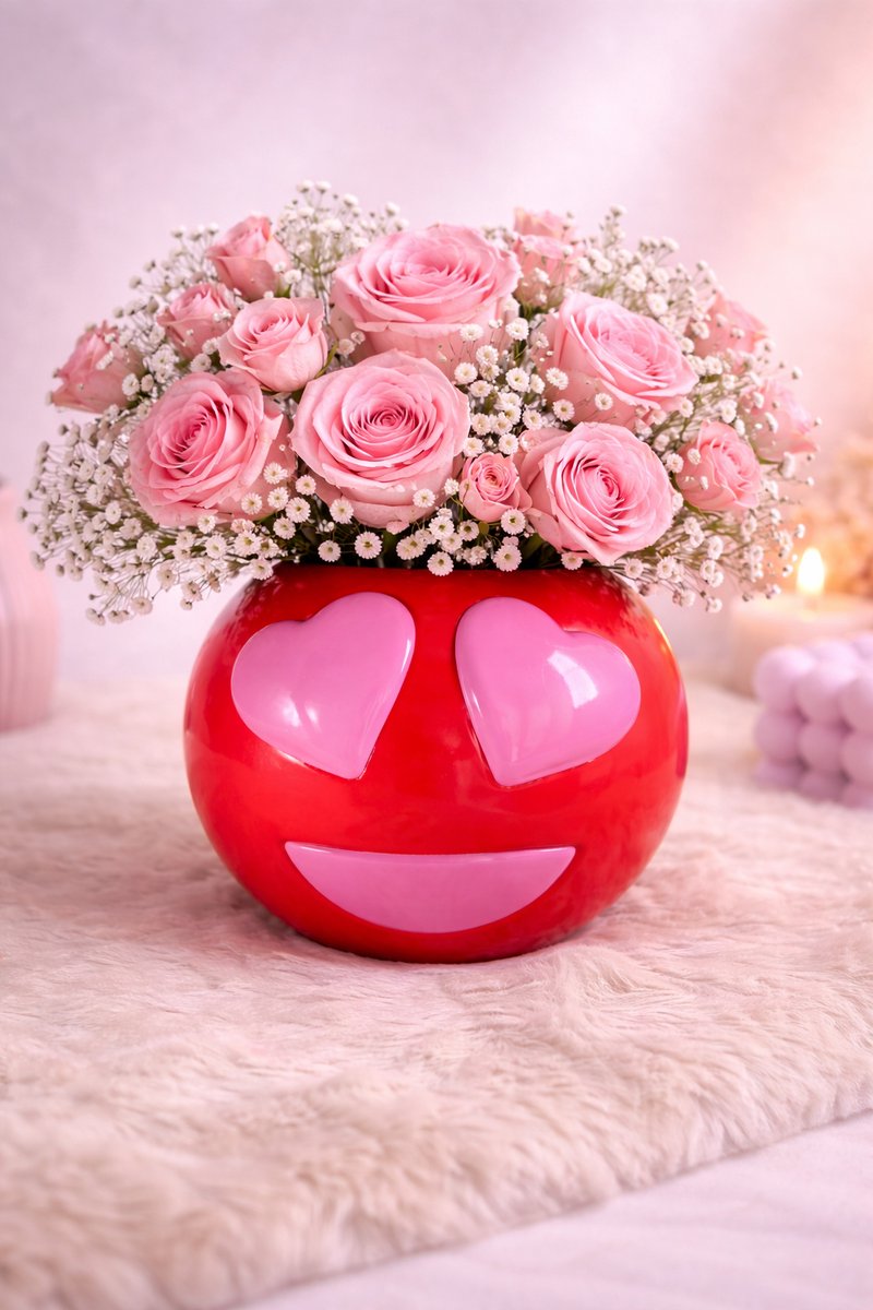 Love at First Vase – Emoji Vaas met Hartjesogen | Viva Femme | Vaas | Decoratie | Cadeau | Wonen | Bloemen | Lente | Rood