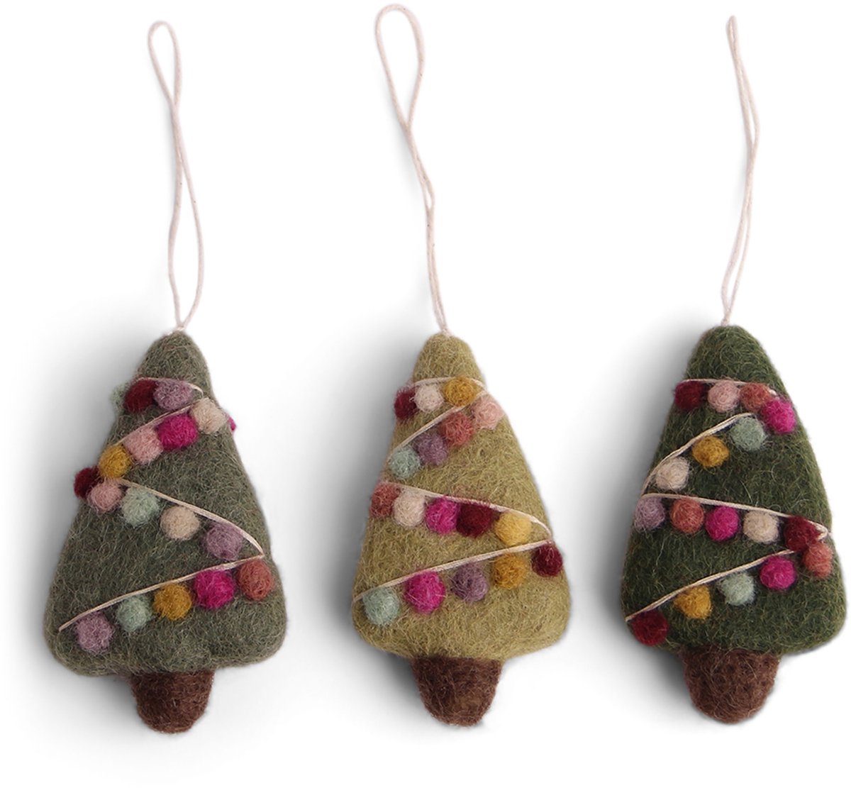 Vilten Kerstboomhangers 3 stuks - Gry and Sif - Kerstboompjes van Vilt - Vilten Hangers Kerst - Kerstcadeau versturen - Kerstornament vilt - Kerstboom Versiering