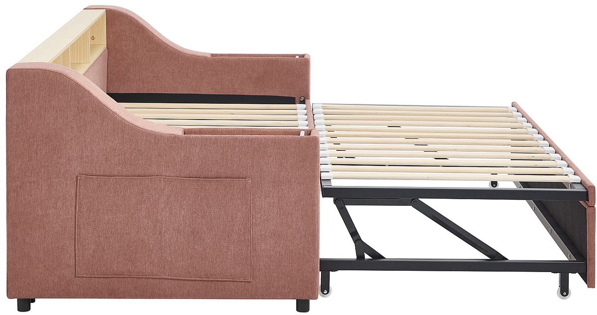 Vente-unique Bedframe stof roze 2 x 80 x 200 cm