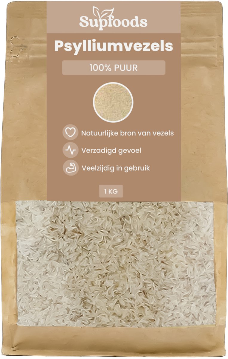 Psylliumvezels 100% Puur - 1kg - Psyllium Husk of Vlozaad is rijk aan IJzer, Magnesium en Calcium - Vezel supplement - Psylliumvezels voor Smoothies, Yoghurt of Bakken