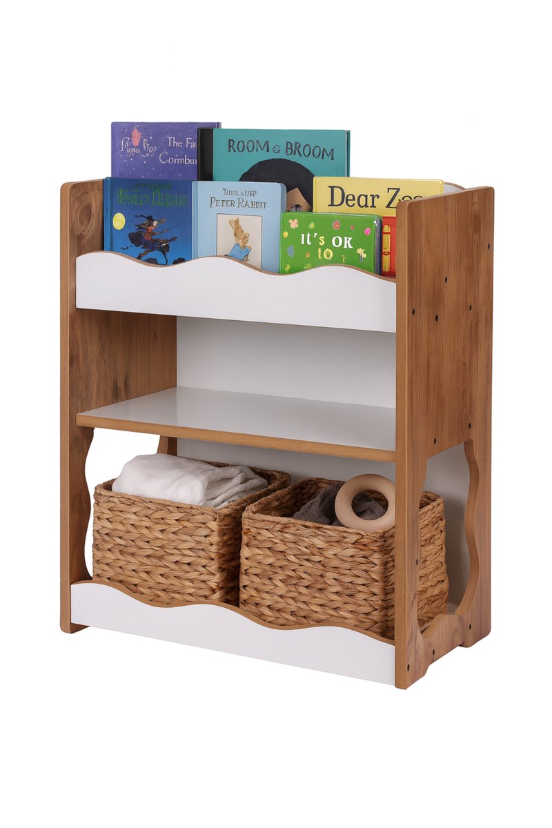WoodWorks Kinderboekenkast MDF – Lage Kinderboekenplank – Speels Golvend Design – 69 cm Hoog – Voor Kinderkamer
