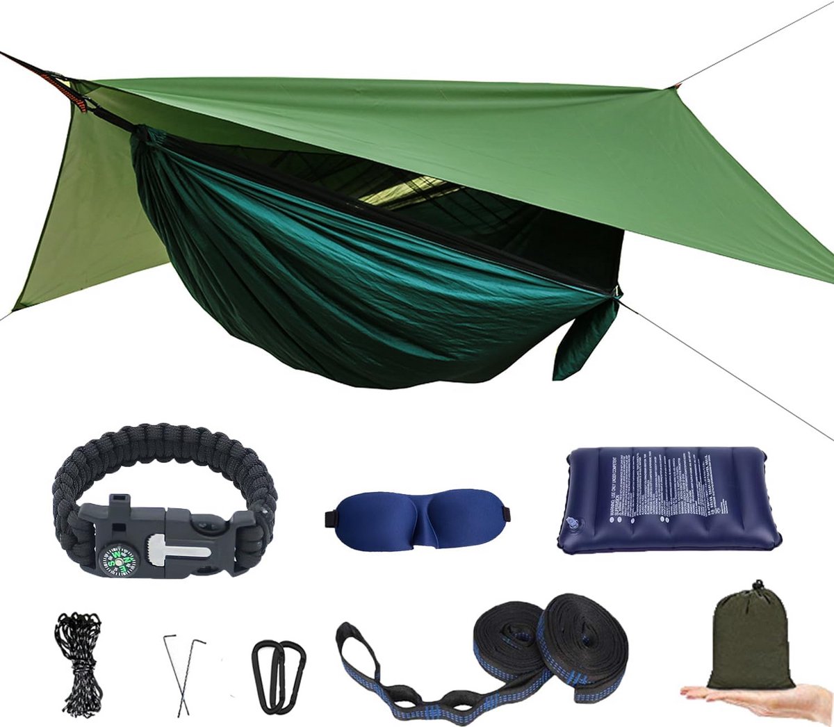 Campinghangmat met Klamboe en Regenvlieg - Lichtgewicht Multifunctionele Hangmattent voor Kamperen, Backpacken, Wandelen en Reizen