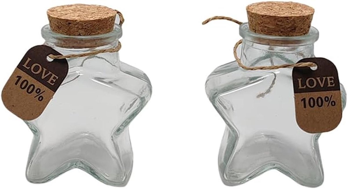 2 Stuks Stervormige Glazen Flesjes met Kurk 65ml - DIY Wensflesje voor Bruiloft Decoratie