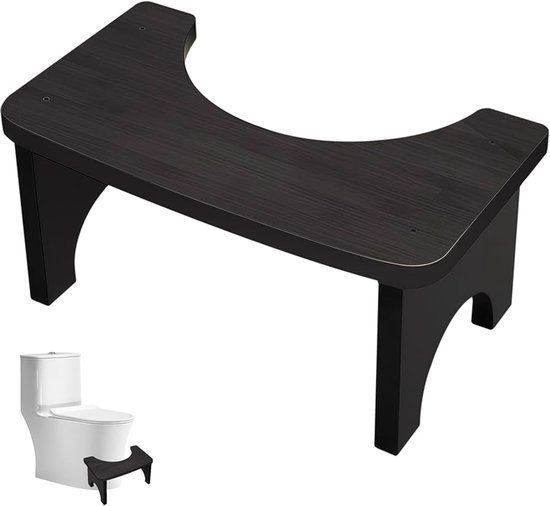Yorbay Toiletkruk, metaal met hout, poef voor volwassenen, antislip, verstelbaar, wc-kruk, ergonomische toiletkruk, inklapbare badkamer (natuurzwart