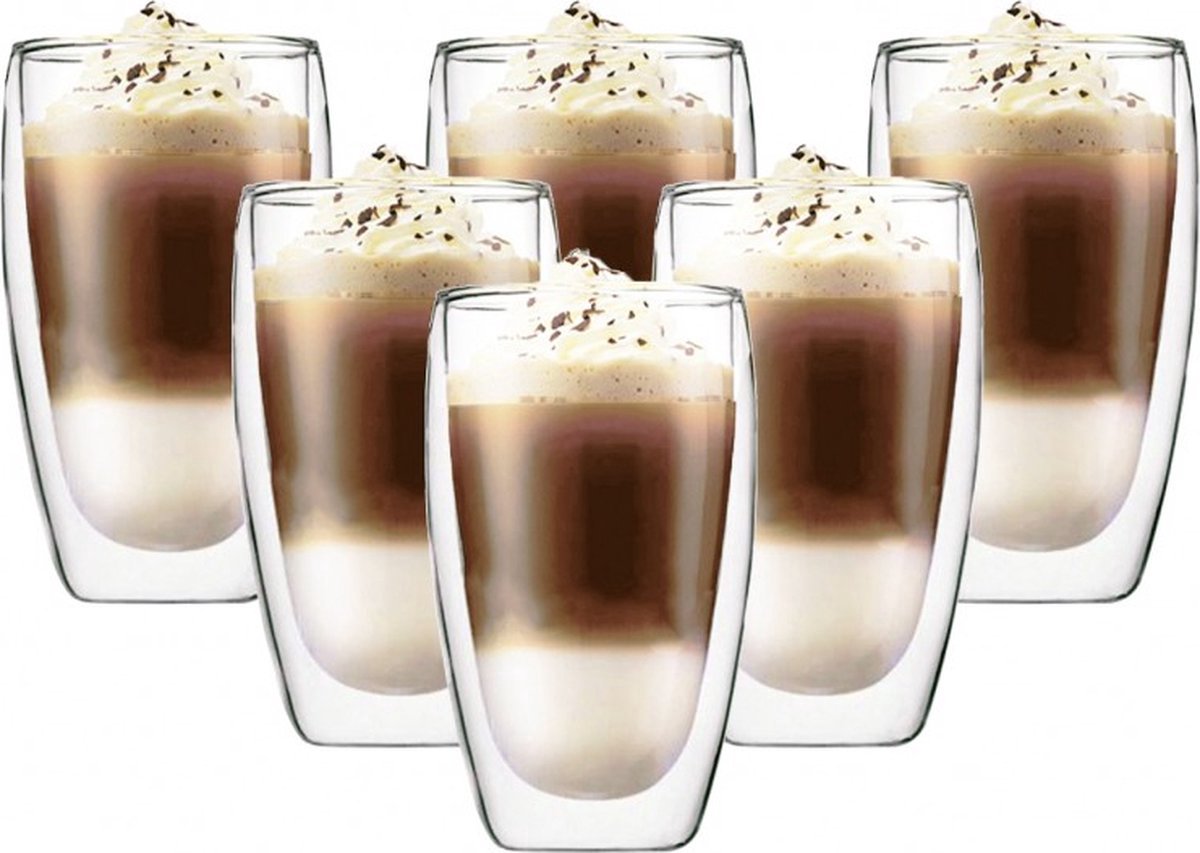 Majestix Dubbelwandige Glazen - Set van 6 glazen - 450 ML - Isolerende Thermoglazen - Latte Macchiato - Cappuccino - Espresso - Koffie - Thee - Koude dranken
