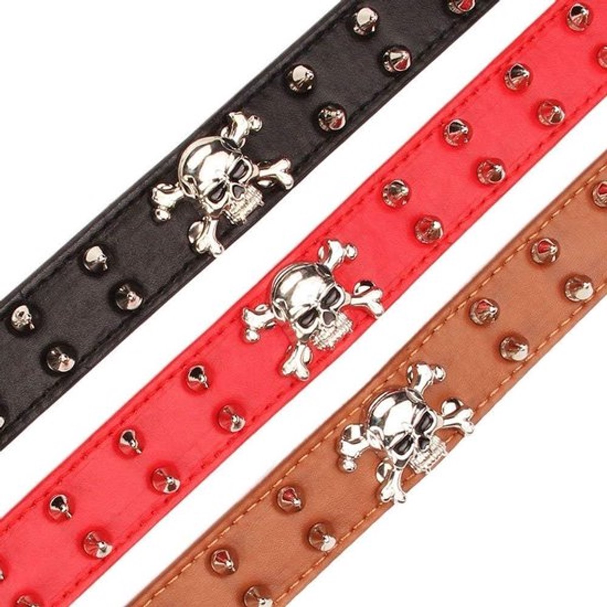 Spiked lederen halsband - 2 rijen kogelklinknagels bezaaid PU leer - coole schedel huisdieraccessoires voor middelgrote en grote honden... (M Hot roze)