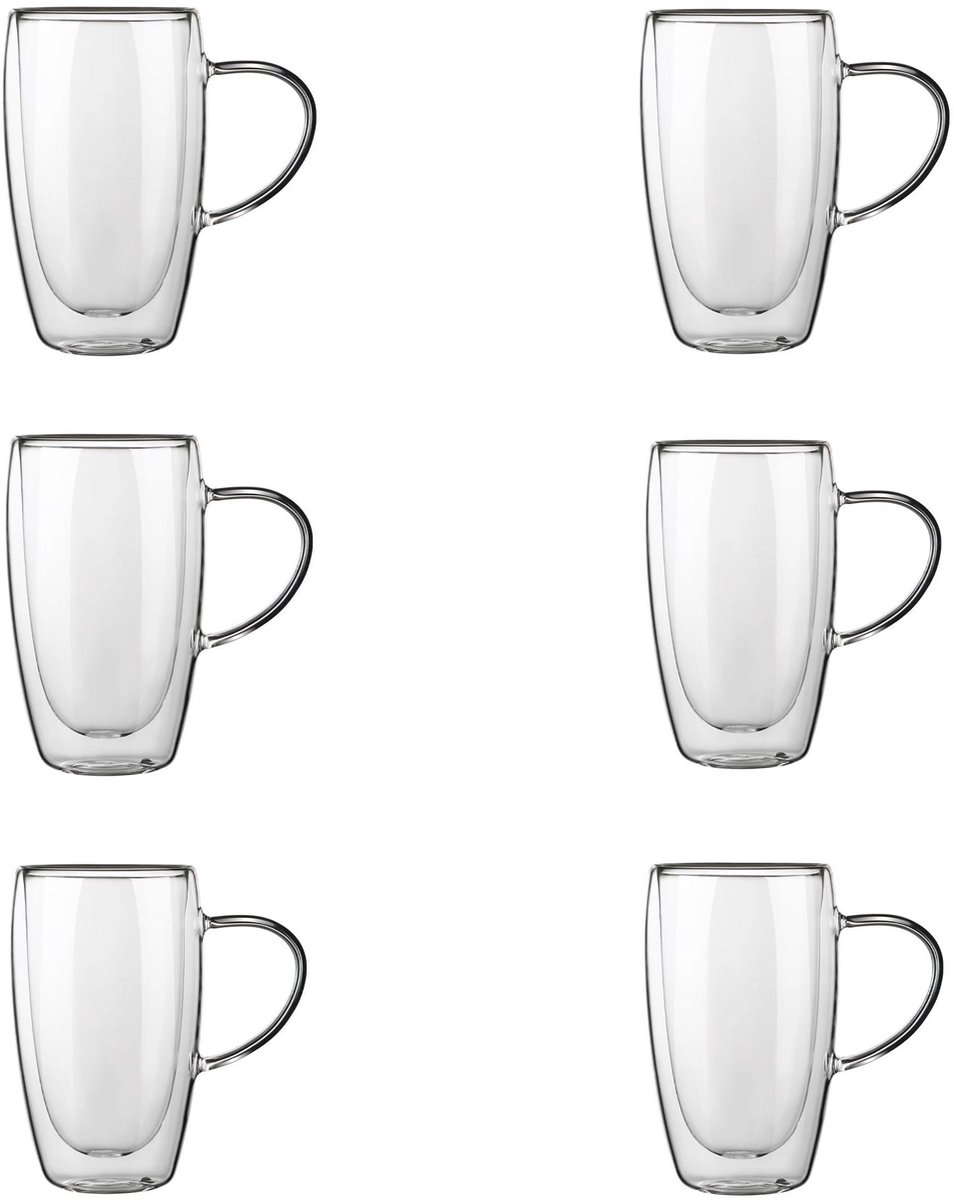 Majestix Dubbelwandige Glazen Met Oor - Set van 6 glazen - 450 ML - Isolerende Thermoglazen - Latte Macchiato - Cappuccino - Espresso - Koffie - Thee - Koude dranken