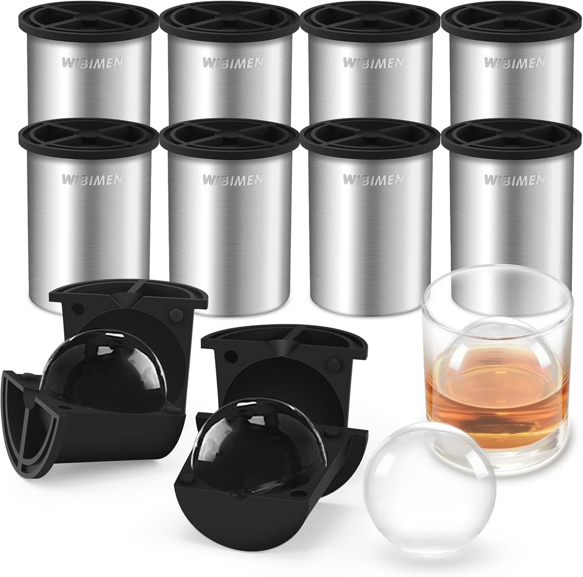 IJsblokjesmaker 2,5 inch roestvrij staal 8 stuks kristalhelder ijs voor whisky cocktails