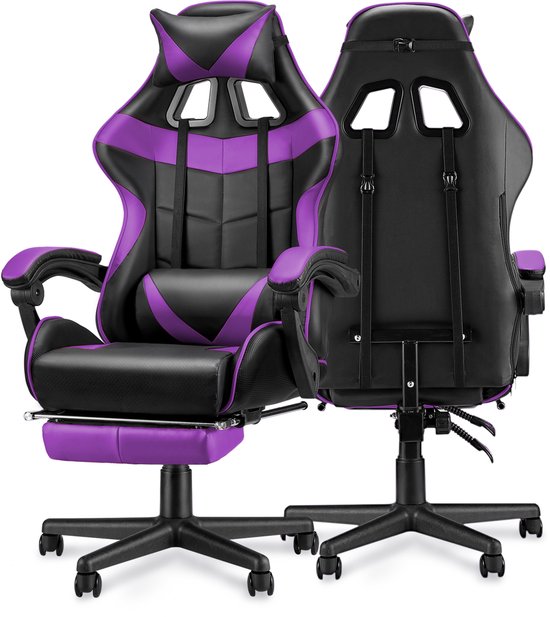Soontrans Paars-Gaming Stoel met Inklapbare Voetensteun, - Soontrans - €93,99