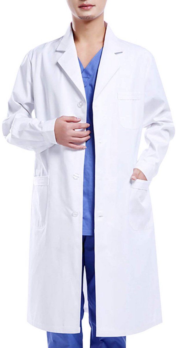 Witte laboratoriumjas heren dames - katoen polyester - lange mouwen - knopen