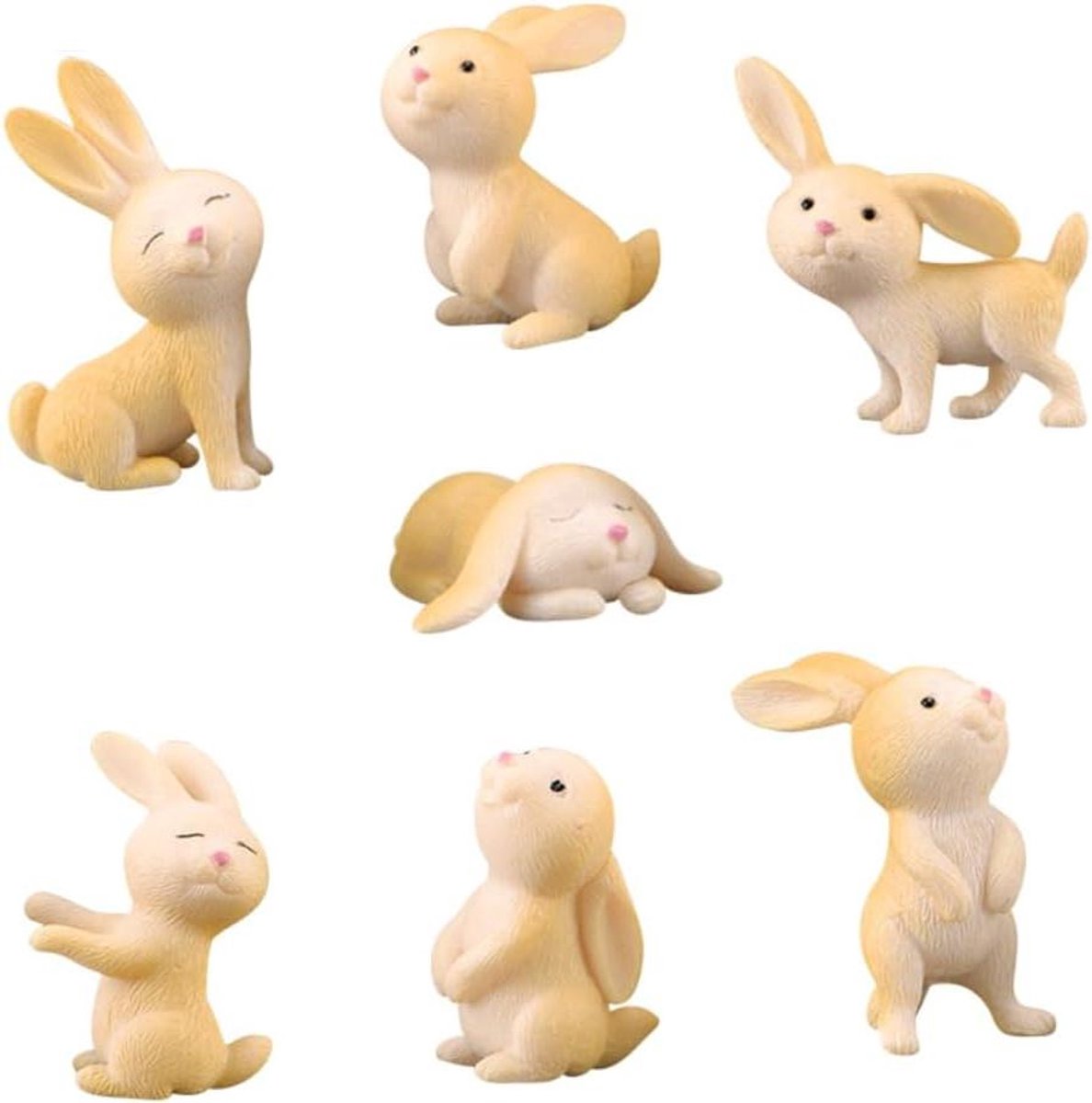 Ronte - Mini-haas 7 stuks Decoratie Miniatuur Figuur Hazen Kunstharss Ornaments