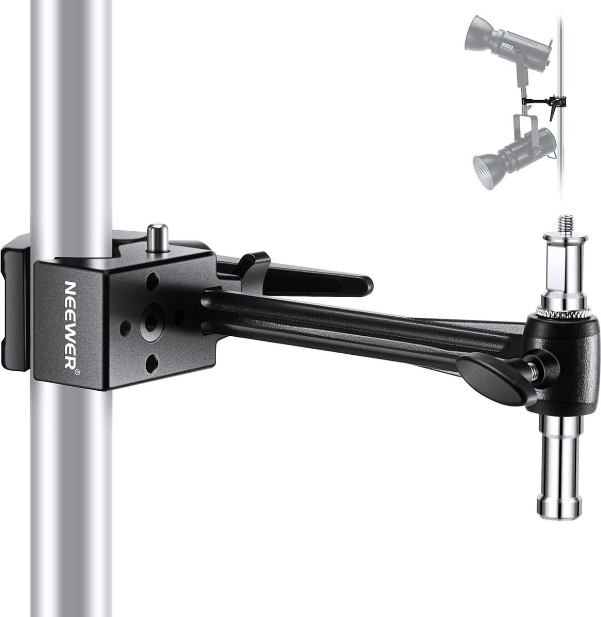 Superklem met 6 inch verlengarm voor camera en verlichting