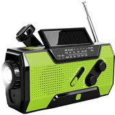 Radio d'urgence Brixy - Radio avec batterie pour situations d'urgence - 4000 MAH - Manivelle - Solar - Lampe de poche - Powerbank - Vert