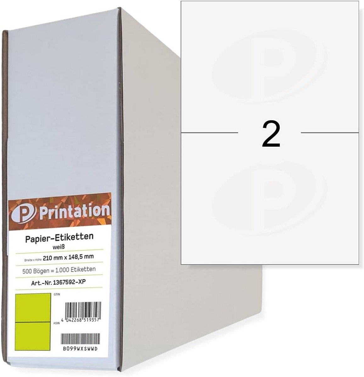 Verzendlabellen 210 x 148 mm - 1000 stuks op 500 A4-vellen - Wit, permanent zelfklevend