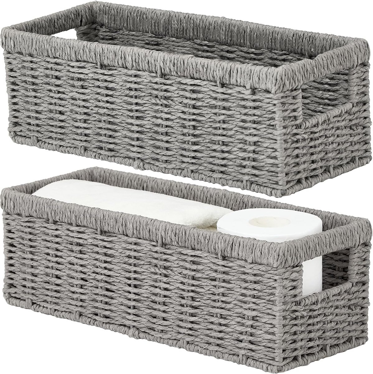 Rieten opbergmand met handgrepen 2-pack grijs