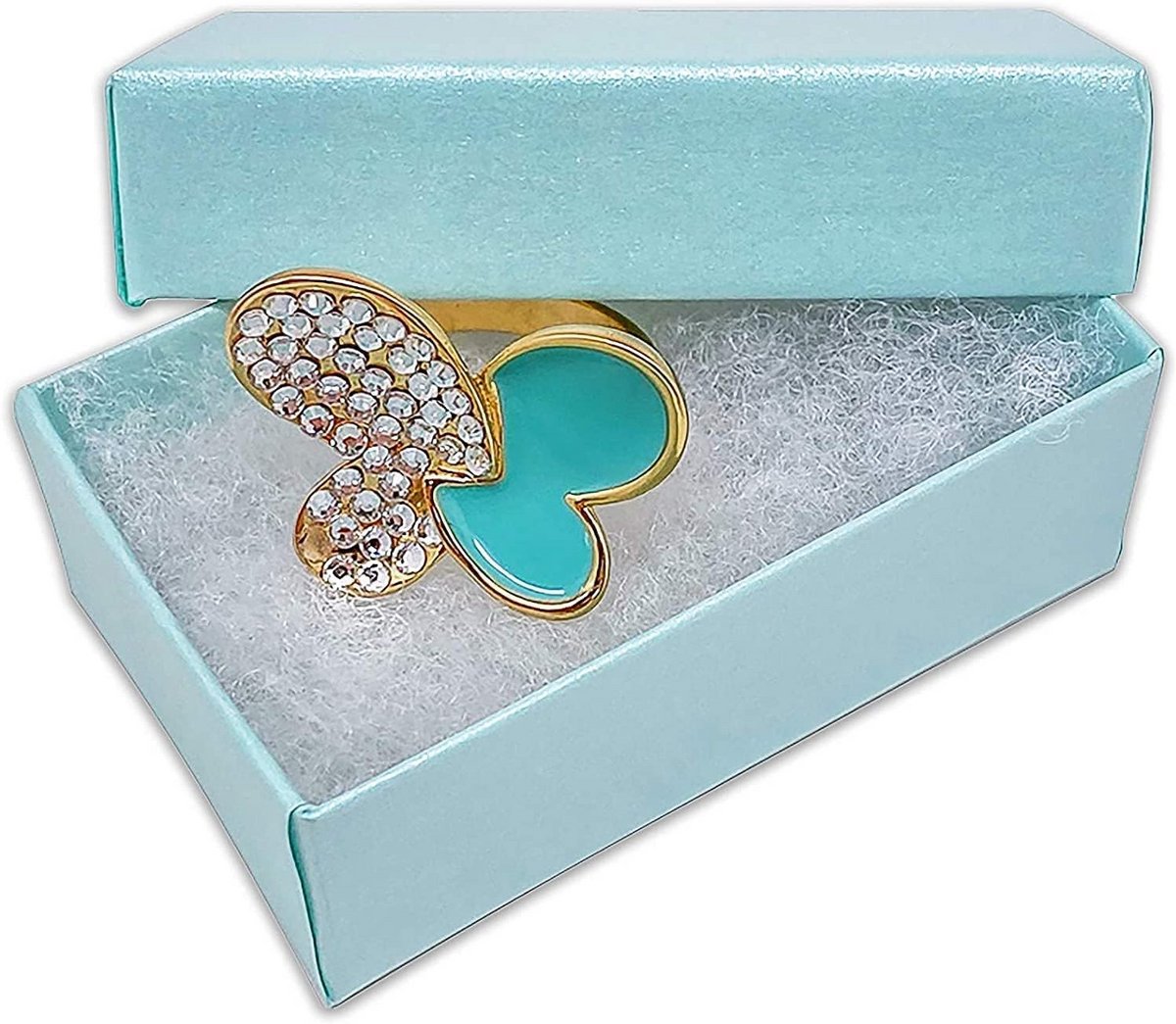 100 Sieradendoosjes - Katoen Gevuld - Kartonnen Papieren Geschenkdoos - Parel Teal - 6,6 cm x 4,1 cm x 2,5 cm