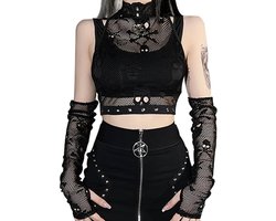 Crop Top Y2K Gothic Emo Black Punk Slim Fit - Dames T-Shirt voor Feest en Club