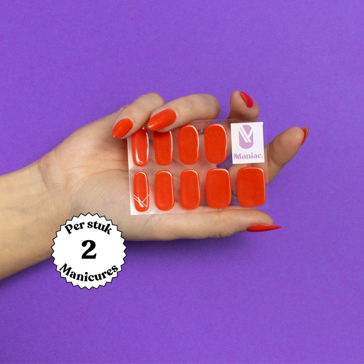 Maniac Nails Gellak Stickers – Olympia Orange – 28 stickers voor 2 manicures – 14+ dagen zonder chippen – Uitharden met UV-lamp – Oranjerood Gel Nagelstickers – Gel Nail Wraps