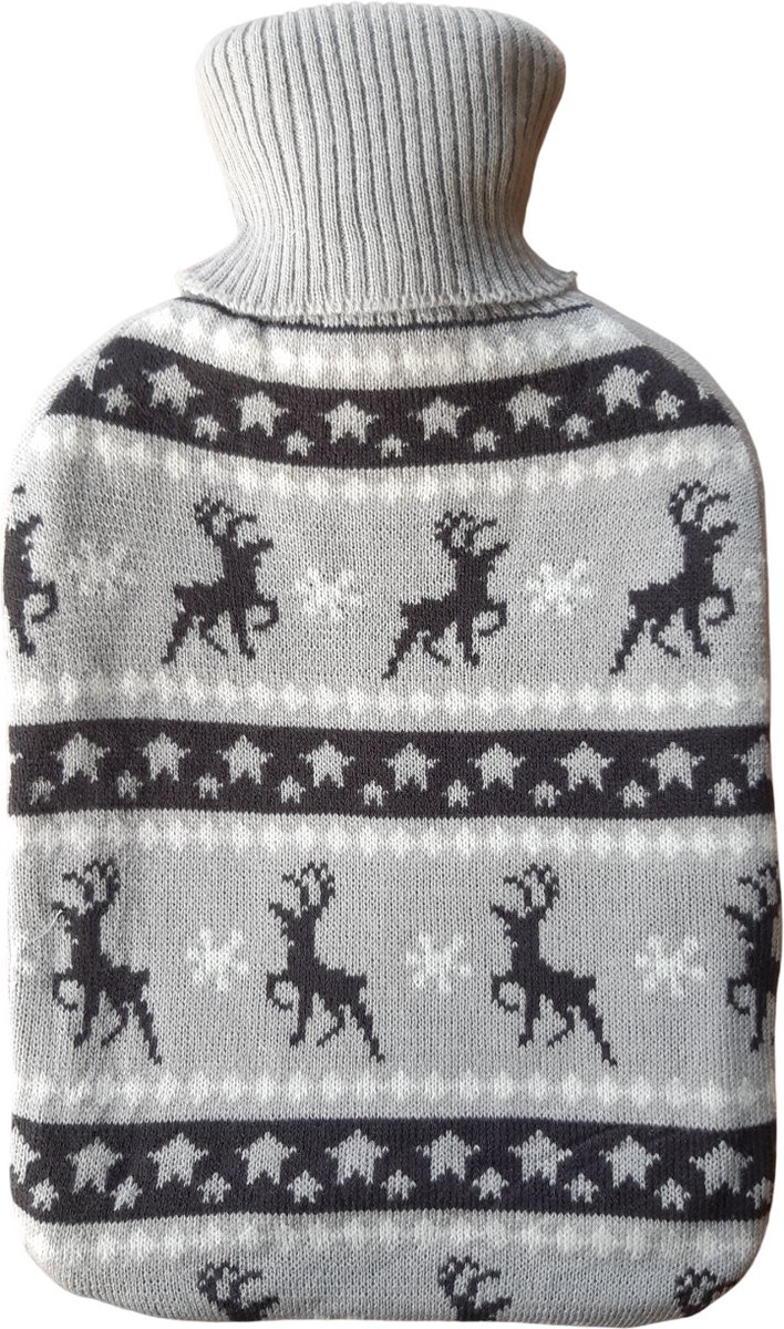 Warmwaterkruik 2 Liter met Gebreide Hoes – Winter Design – Zachte Coltruihoes – Kruik voor Warmte & Comfort