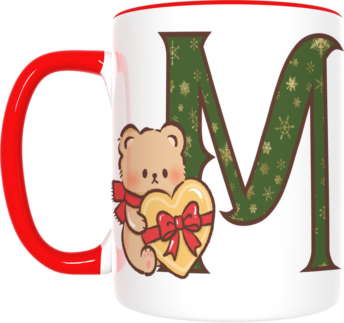 Kerst Mok met Letter M & Beer – Feestelijk Cadeau met Strik – Inclusief Cadeauverpakking – 350ml