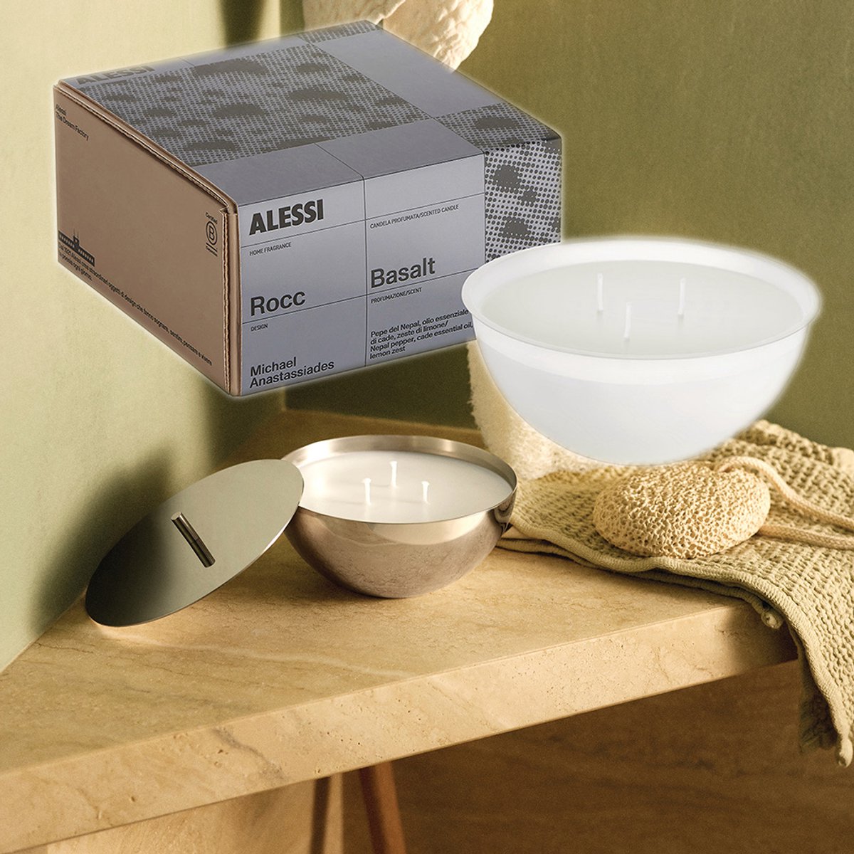 Alessi Rocc-Set-Small-Basalt-Geurkaars-mét-Container