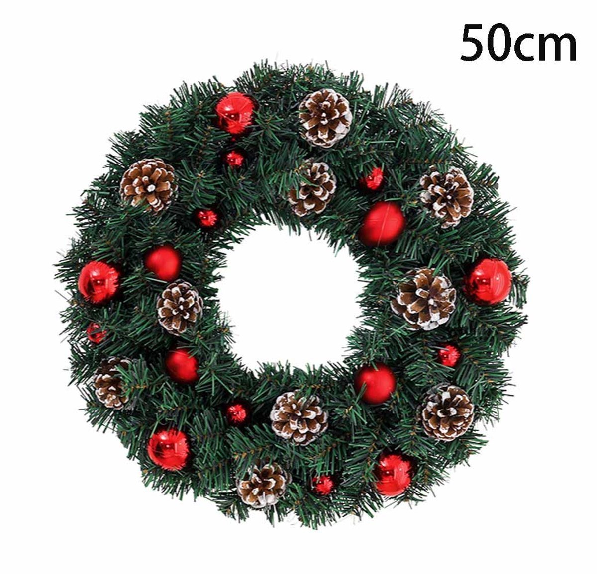 50cm Kerstkransen met LED verlichting -30 leds -Met Rode metalen bal en dennenappels-deurkransen kerstversiering-Kerstdecoratie-Kerstmis(Groen)