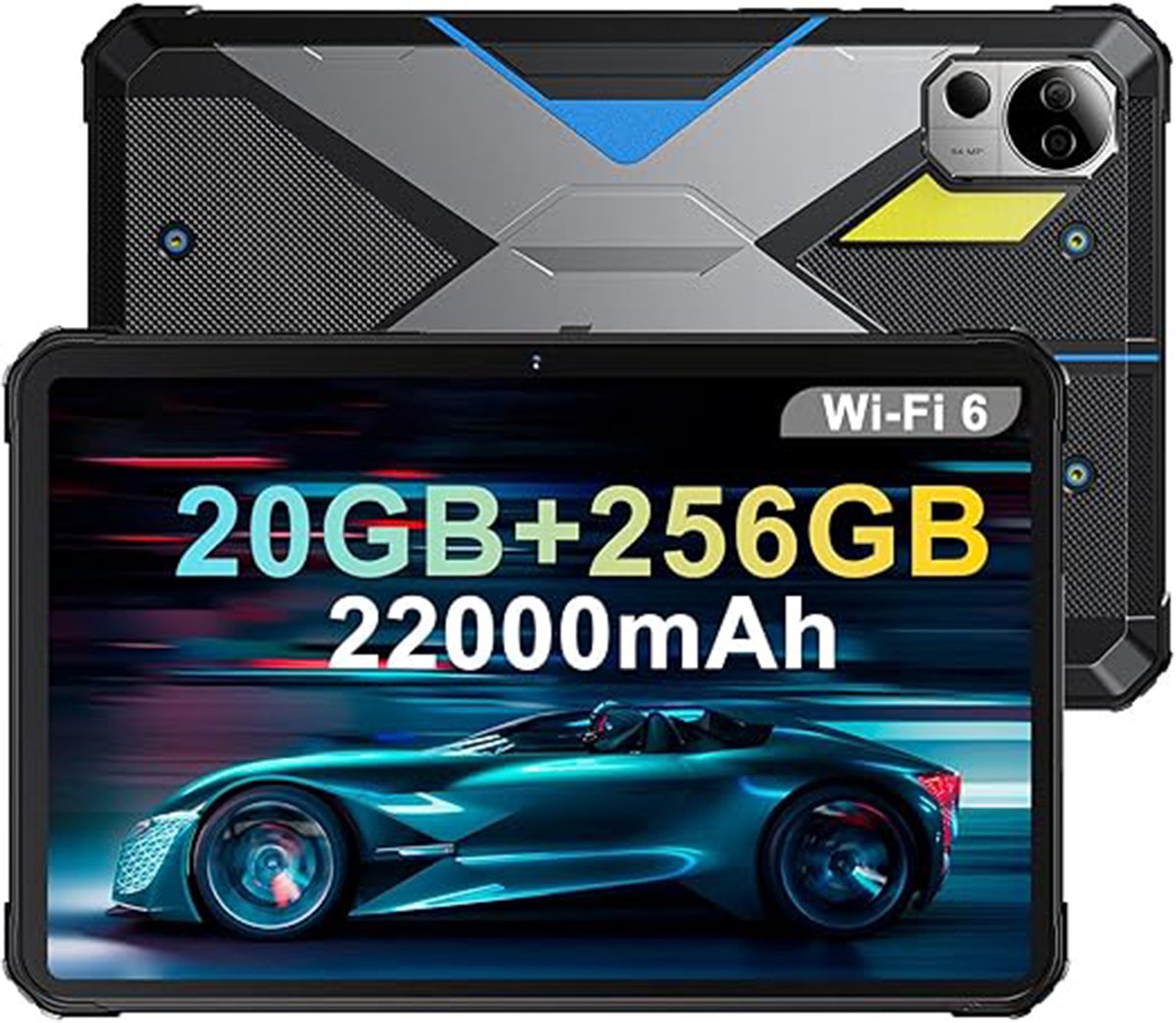 FOSSiBOT DT2 robuuste tablet, Android 13, 4G Dual SIM, 10,4'' 1200x2000 IPS-scherm, MTK Helio G99 Octa Core 2,0 GHz, 12 GB RAM 256 GB ROM, WiFi6 Bluetooth5.0, 64 MP + 32 MP camera, 22000 mAh 66 W snelladen, LED-flitser, water-/stof-/schokbestendig