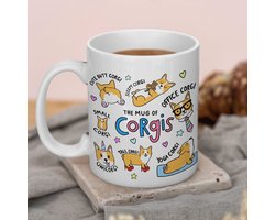 Creasowl® Corgi Mok 325ml – Mok Hond - Keramische Koffiemok met Corgi Illustraties - Grappig Cadeau voor Hondenliefhebbers - Mok voor Koffie, Thee of Chocolademelk