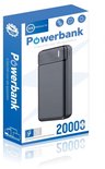 Verpakking van de JVS Products powerbank met 20000 mAh capaciteit in het zwart.