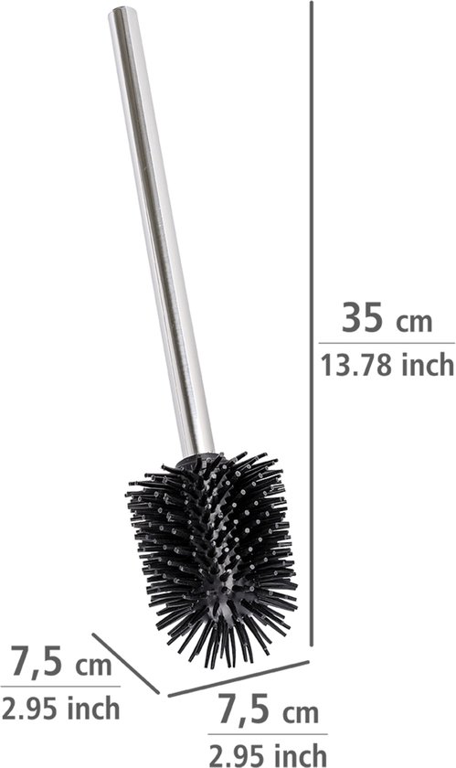 Toiletborstel met zwarte siliconen borstelkop van 7,5cm en een 35cm lange RVS steel.
