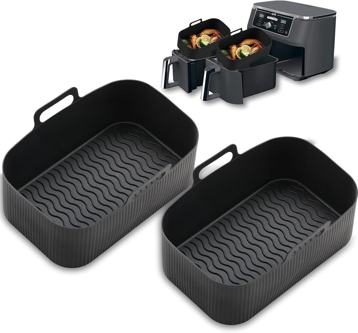 2-delige Airfryer accessoire pads - Siliconen Airfryer pads - Zwart - 19,5*16,5 cm