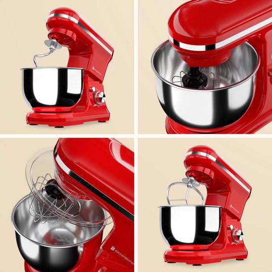 KitchenBrothers Keukenmachine - Keukenrobot - 5L - Keukenmixer - 1200W - Rood van KitchenBrothers — afbeelding 5