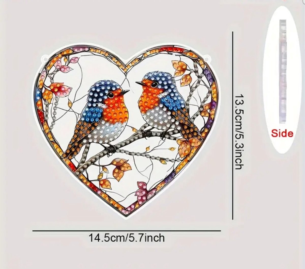 Raamhanger Diamond painting - Vogels / 2 x Roodborstjes in hart