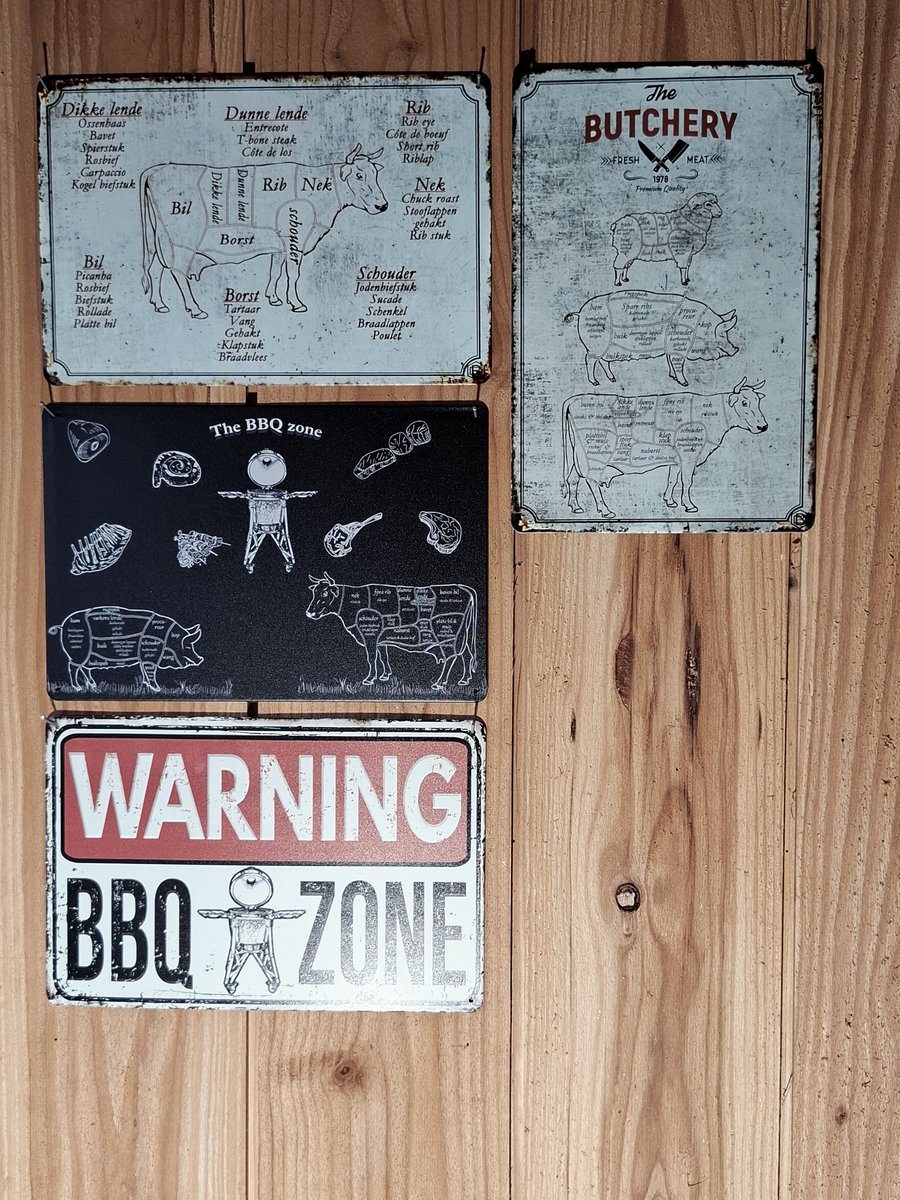 wandbord combi deal 1 - 4 wandborden voor de - barbeque - buitenkeuken - 30x20cm - ideaal cadeau - bbq