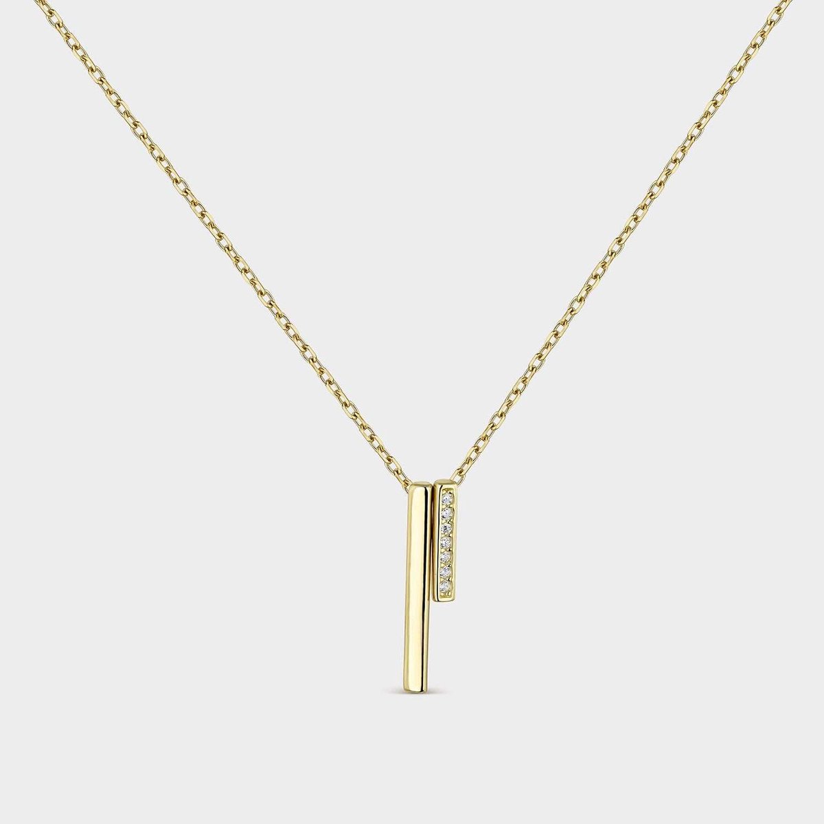 Gouden collier met zirkonen en langwerpige motieven