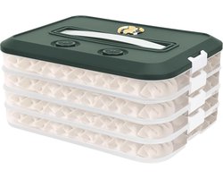 4-laags knoedel opbergdoos, knoedel organizer met deksel en handvat vriezer opbergdozen, koekjesopslagcontainer met 2 timers, koelkast, voedselorganisatoren voor plantaardig vlees, visvoer