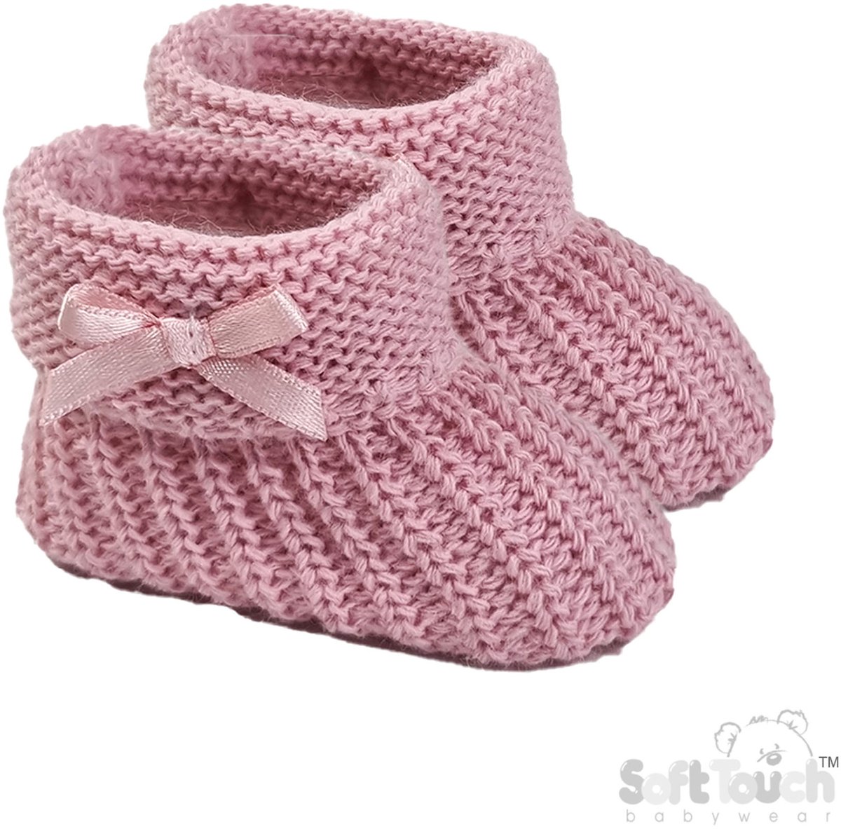 Soft Touch Babyslofjes Gebreid Met Strikje (Zijkant) New Born 0-3 Maanden dusty pink