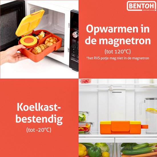 BentOH! Boîte à bento Enfants et Adultes - Jaune - Boîte à lunch étanche avec compartiments - Compatible micro-ondes et lave-vaisselle - Comprend un ensemble de cuillères gratuit