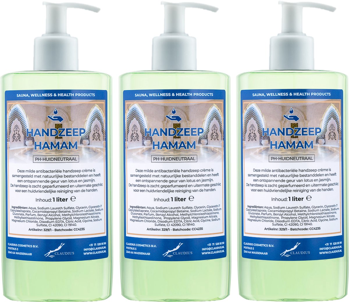 Handzeep Hamam 500 ml - set van 3 stuks - met gratis pomp - Voordeelverpakking