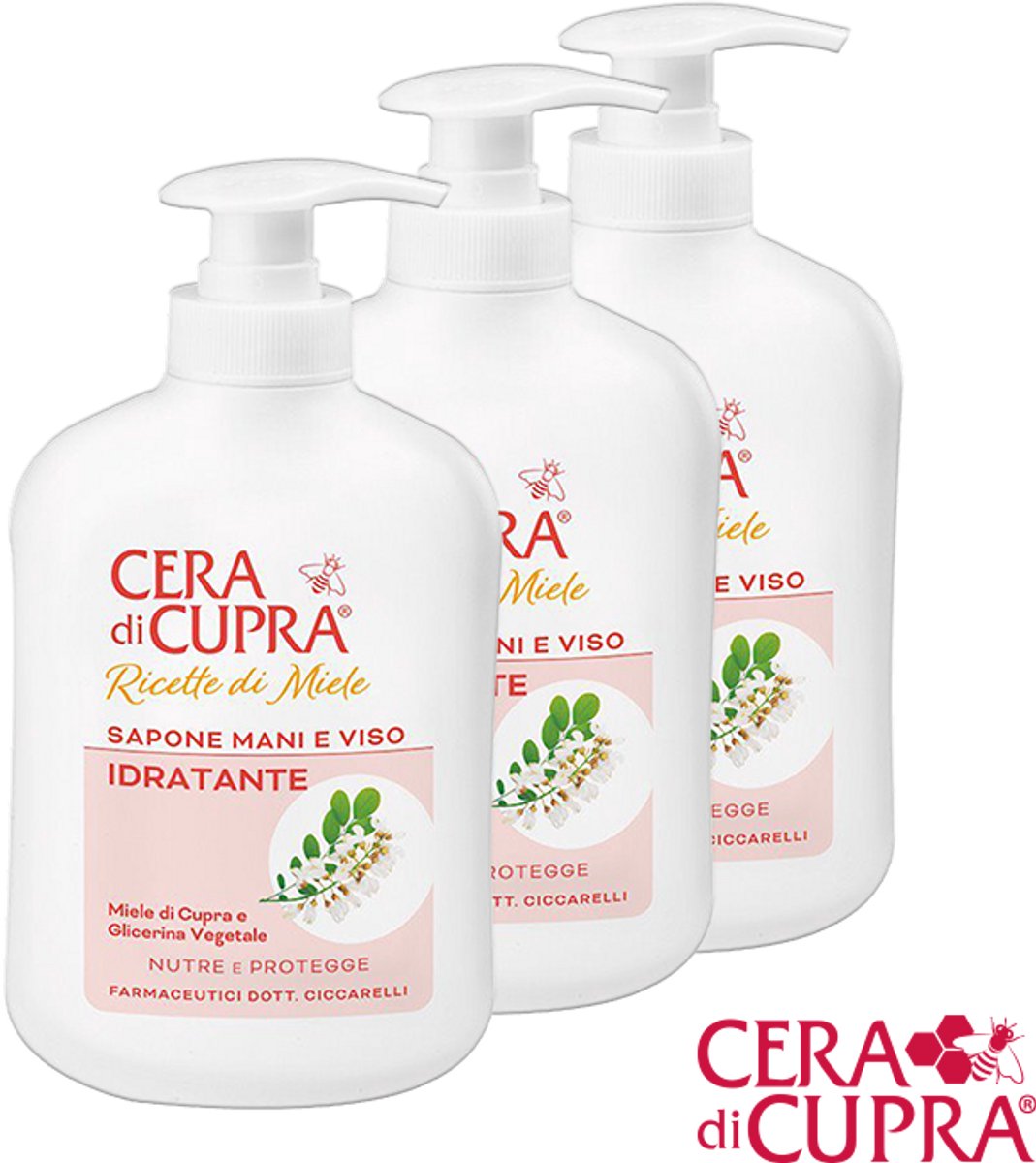 Cera di Cupra - Sapone Mani e Viso Idratante: heerlijk, vloeibare zeep voor je handen, gezicht en lichaam met pure Cupra honing gecombineerd met de hydraterende, plantaardige glycerine.