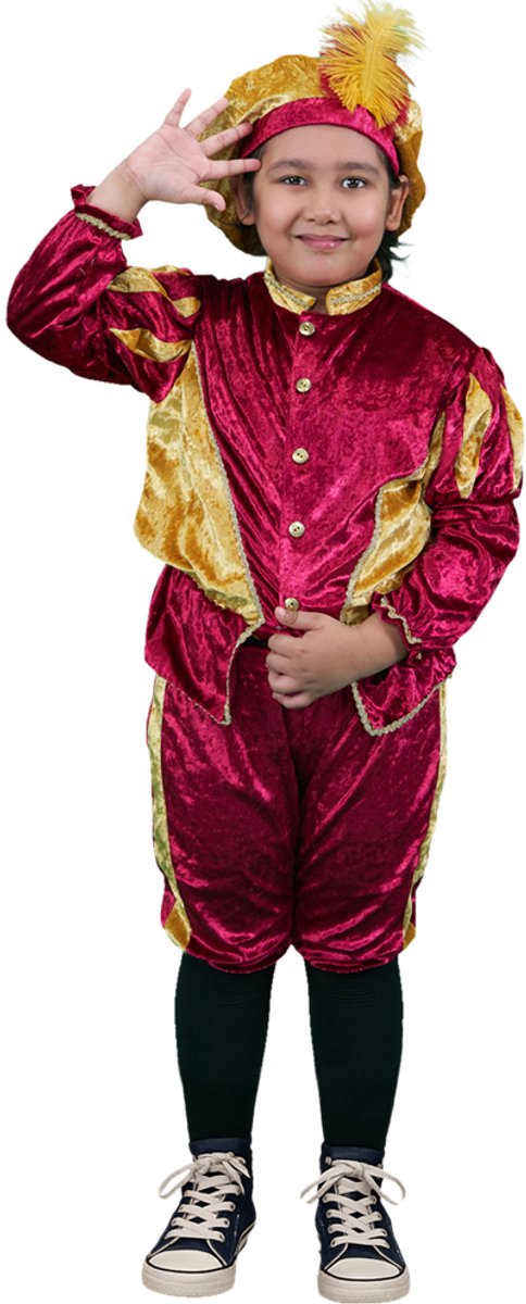 Zebra & Friends Pietenpak - Maat 128/140 - 8/10 jaar - Pietenpak voor Kinderen - met Pietenmuts - Pofbroek en Pofmouwen -sinterklaasfeest- Burgundy/goud