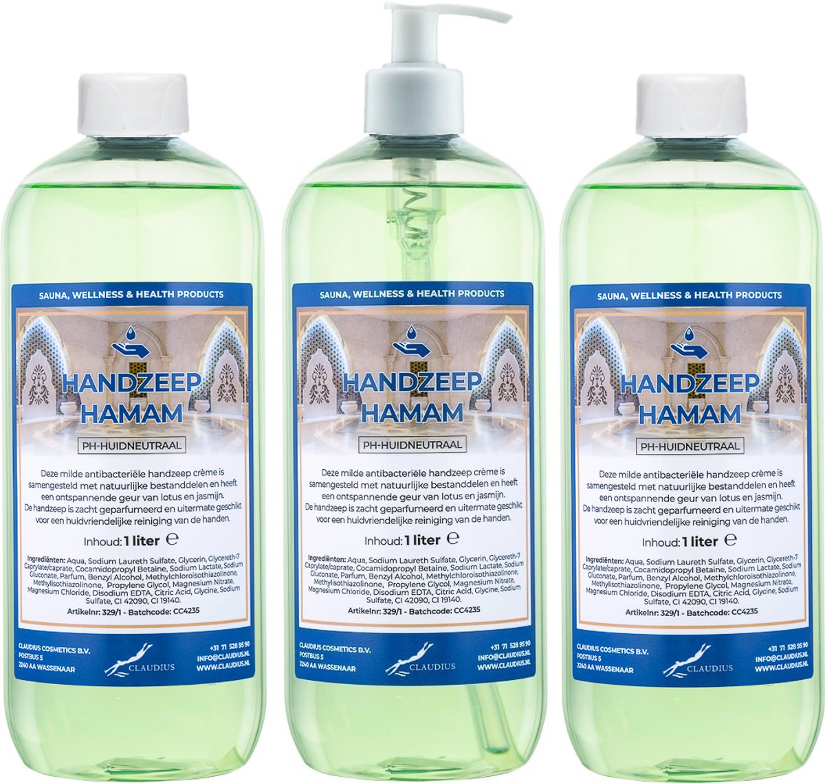 Handzeep Hamam 1 liter - set van 3 stuks - met gratis pomp - Voordeelverpakking