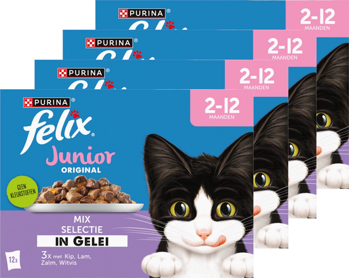 4x Felix Kattenvoer Nat in Gelei Original Junior Mix 12 stuks