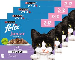 Felix Original Junior Mix Selectie in Gelei - Kattenvoer Natvoer - Kip Lam Zalm en Witvis - 48 x 85 g