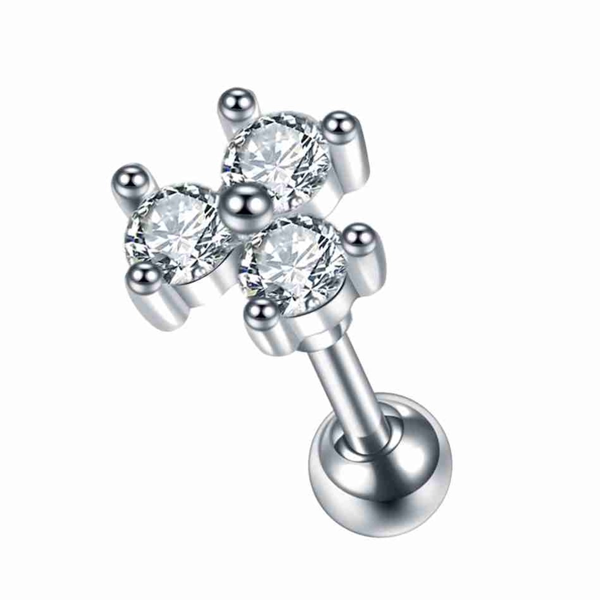 WeLoveSilver - zilveren piercing driehoek - kristallen - hypoallergeen