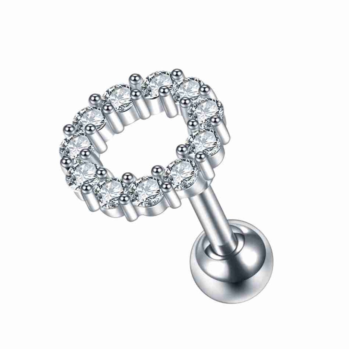 WeLoveSilver - zilverkleurige helix piercing - kristallen cirkel - 6mm