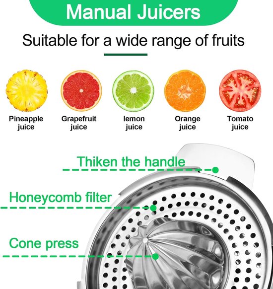 Handmatige citruspers - RVS 201 - Professionele kwaliteit - Diameter 16,7 cm - Vaatwasmachinebestendig - Geschikt voor citroenen - grapefruit en sinaasappels — afbeelding 3