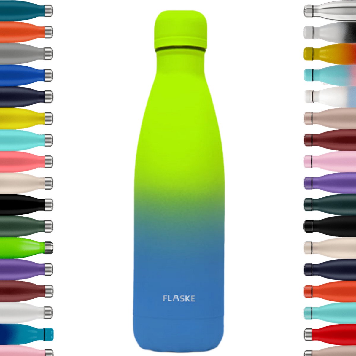 FLASKE Original Drinkfles 500 ml - Geïsoleerde RVS Waterfles - BPA-vrij - 12u Warm & 24u Koud - Geschikt als Thermosfles en Thermoskan - Water Bottle Stainless Steel - Gradient Lagoon