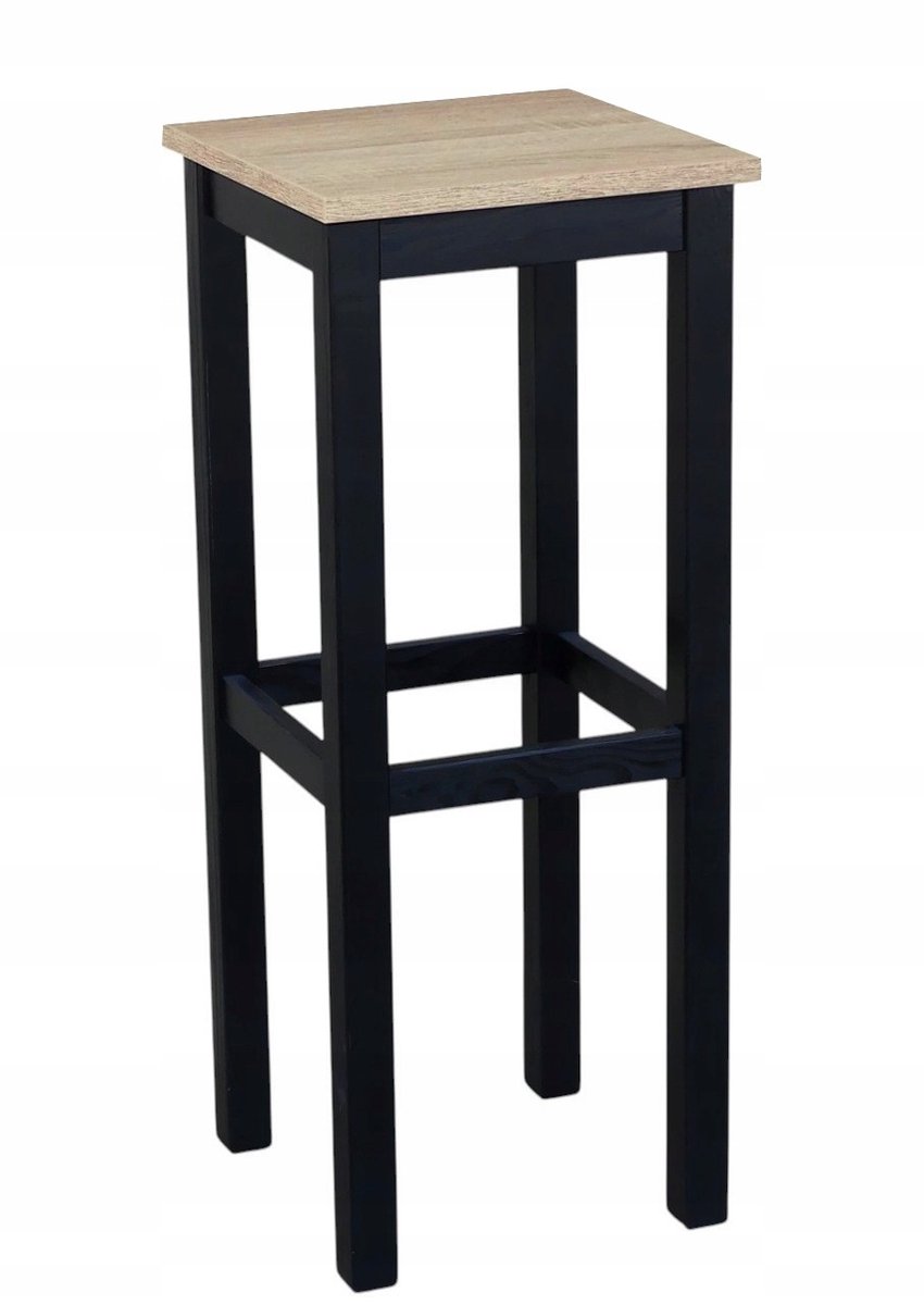 Metdrew Hoge barkruk 80 cm zwart/sonoma eiken, massief hout